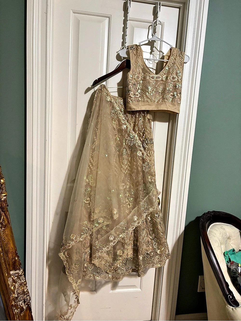 Designer Gold Floral full of Embroidered Skirt blouse and Dupetta true brida